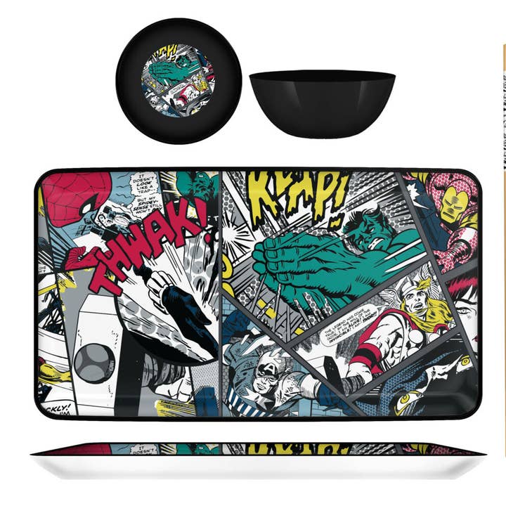 Silver Buffalo - Wholesale Dinnerware Set - Marvel Comics Power Pop Classic Boxed 3pc Ceramic Sushi Set