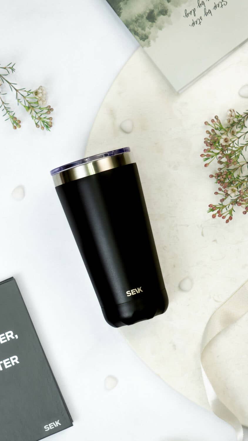 Pink Thermos /coffee cup - oh so black! 350ml for wholesale on Faire4