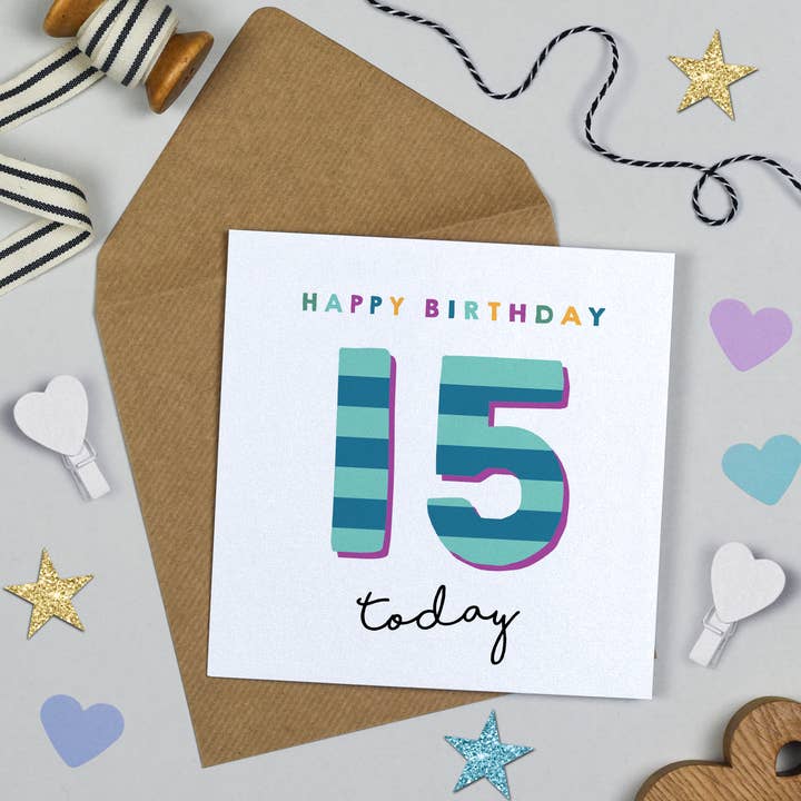 Michelle Fiedler Design – wholesale Birthday card – Candy Stripe 15th Birthday