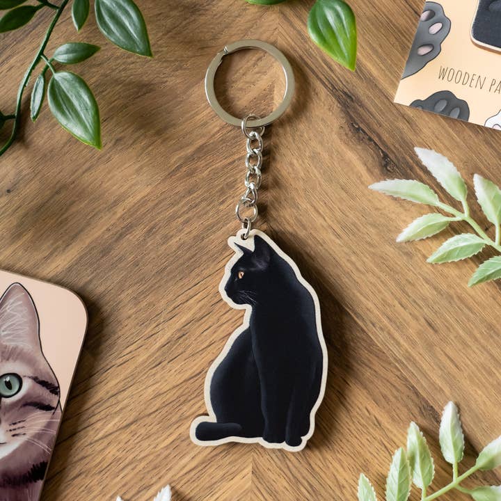 Black Cat Keychain for wholesale by Hayley Jade Design Studio
