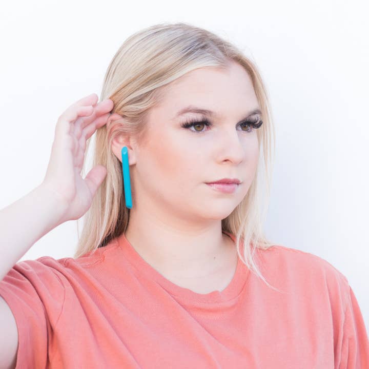 Aqua Blue Skinny Stick Stud Earrings for wholesale by Leetie Lovendale