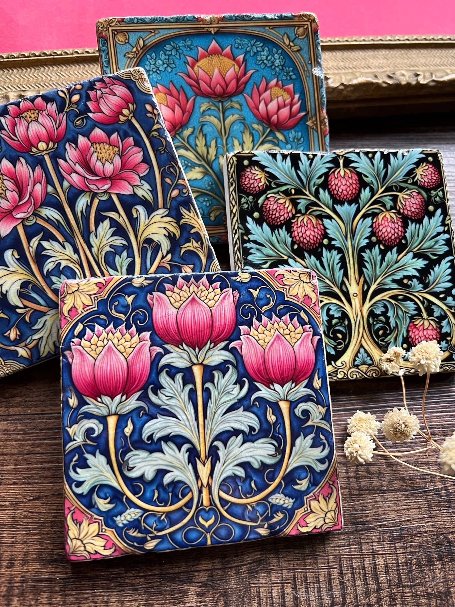 The Painted Lily - Wholesale Coasters - William Morris inspired stone coasters - case of 4