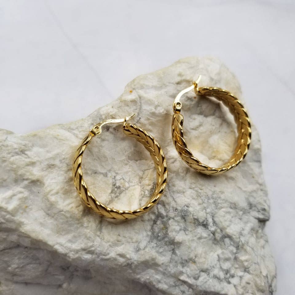 The Pretty Jewellery - Wholesale Hoop Earrings - Gold Braided Hoops Earrings - 25mm1