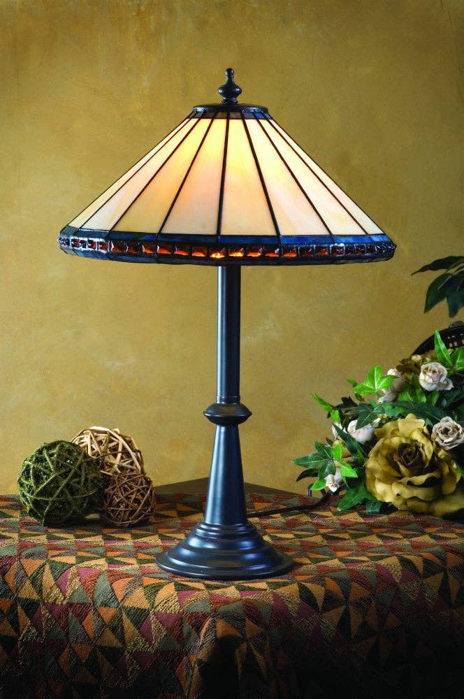 J Devlin Glass Art & Bert Anderson Collection - Wholesale Accent/Desk Lamp - Lam 646 TB Ivory, Multi and Amber Stones - Small Table Lamp1