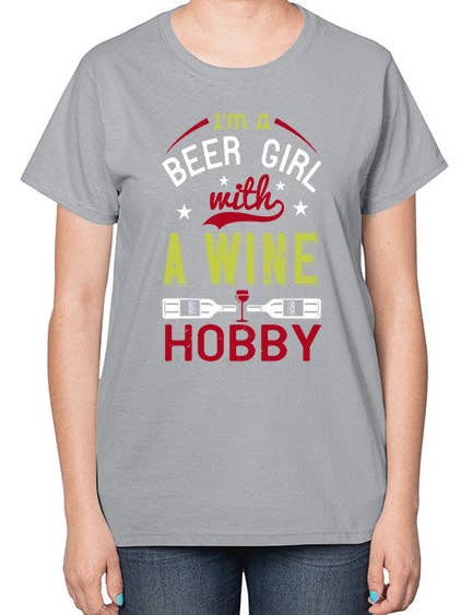 Ich bin ein Biermädchen mit einem Weinhobby 270# - Wein- Damen T-Shirt für den Großhandel von tshirt unlimited