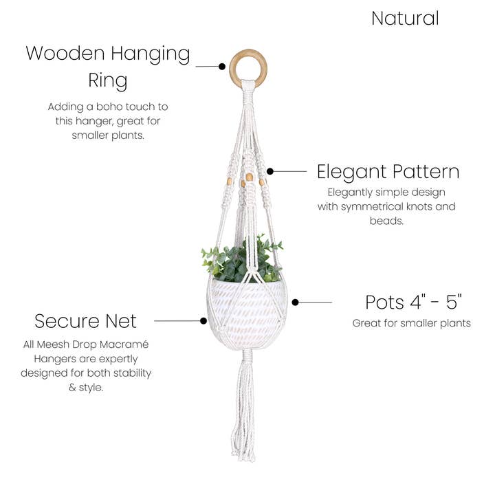 Textured Short Macramé Plant Hanger for wholesale by Meesh Drops