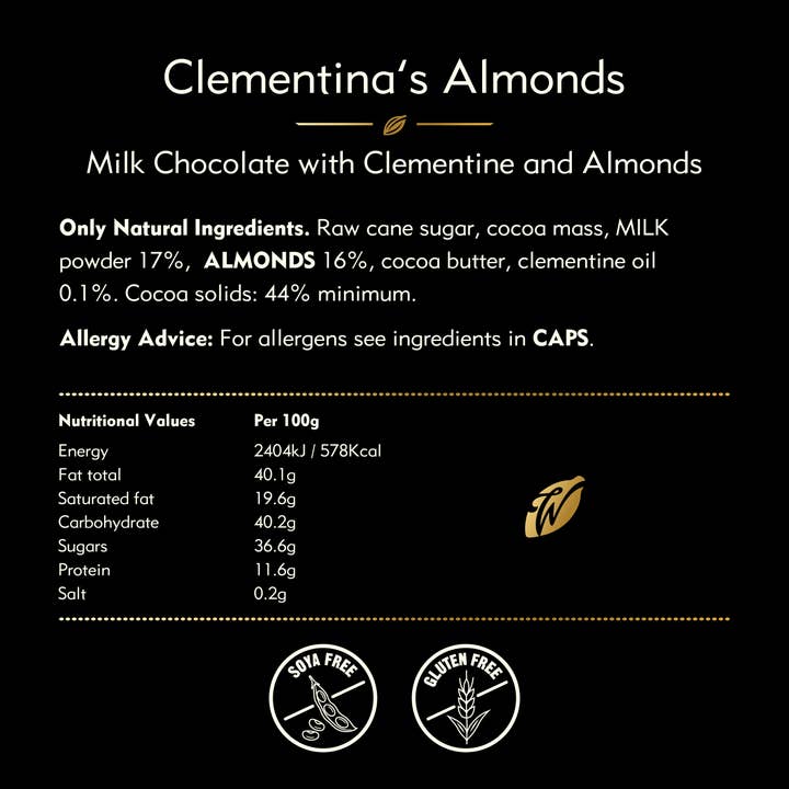 Willie's Cacao - Wholesale Chocolate Bar - Clementina's Almonds. Milk chocolate. 50g bar4