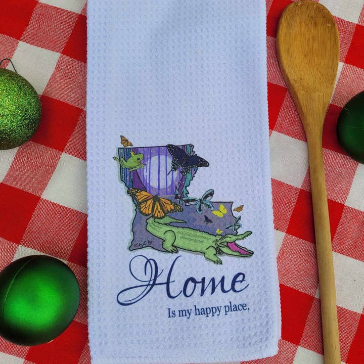 Kelly Airhart Studios - Wholesale Tea Towel - Louisiana Tea Towel. Home is My Happy Place.1