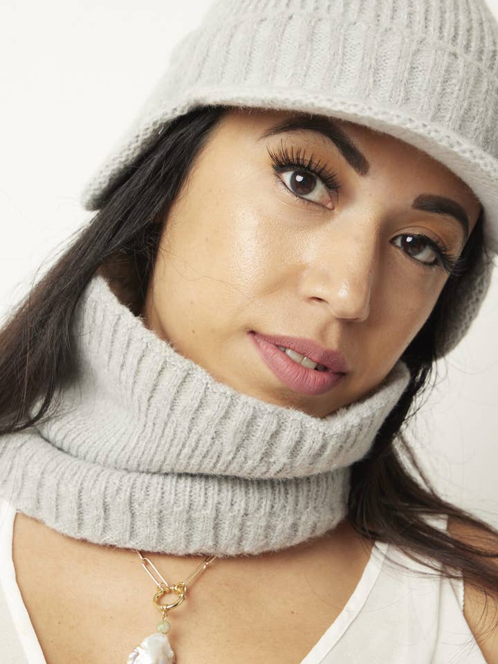 Chiara Beanie and Neck Warmer Set - Silver for wholesale by Tourance