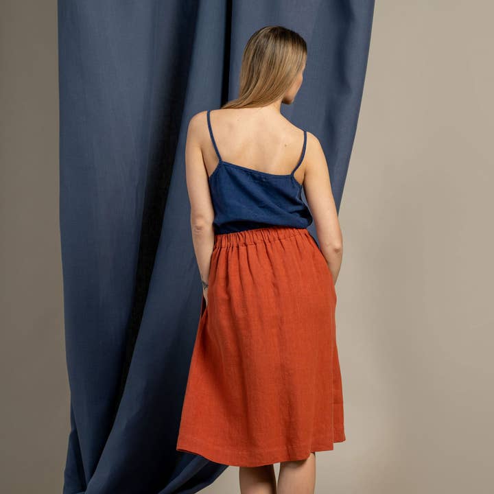 menique - Wholesale Skirt - Women's - Linen Midi Skirt Sophia - Casual Linen Skirt with Pockets