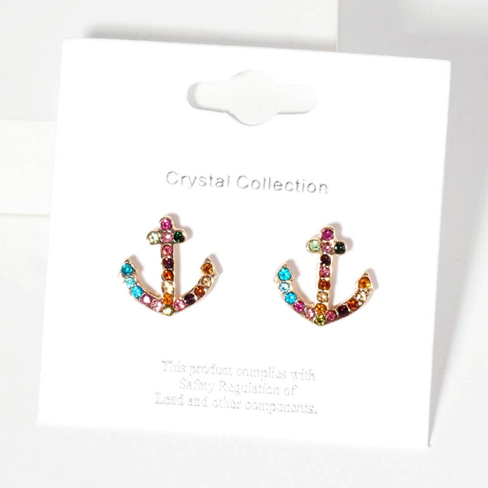 Sensibling Corp. - Venta al por mayor Pendientes de botón/aretes de poste - Pendientes de botón con ancla pavimentada de cristal de imitación.14