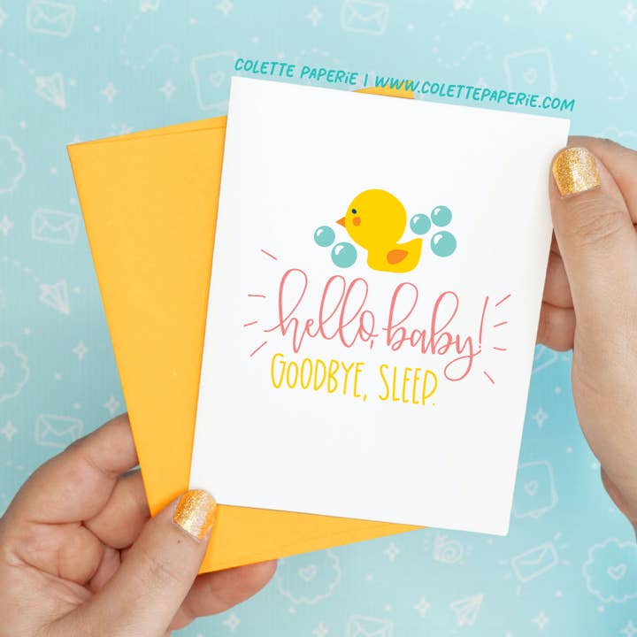 Colette Paperie - Wholesale Baby Card - Hello Baby, Goodbye Sleep New Baby Funny Recycled Greeting Card0