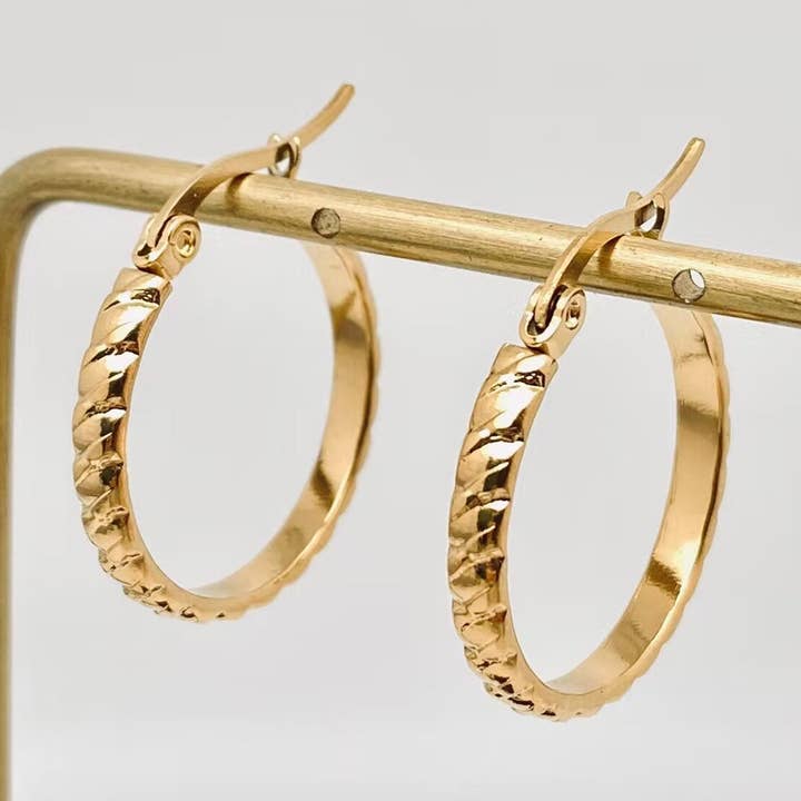 Brincos de argola em aço inoxidável com banho de ouro 18K - FGS por atacado de Mio Queena