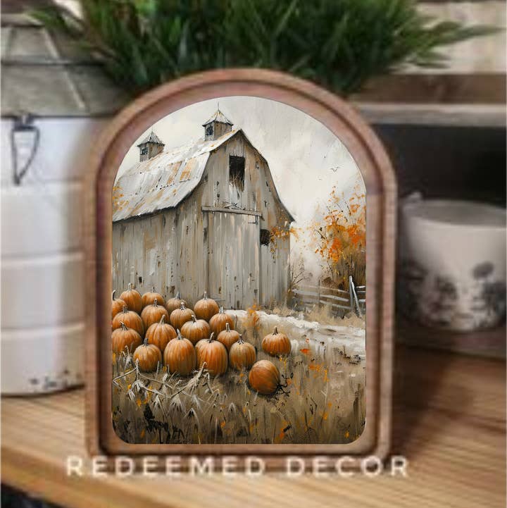 Redeemed Decor - Wholesale Wood Wall Art - Arch Top Harvest Barn Framed Art  0