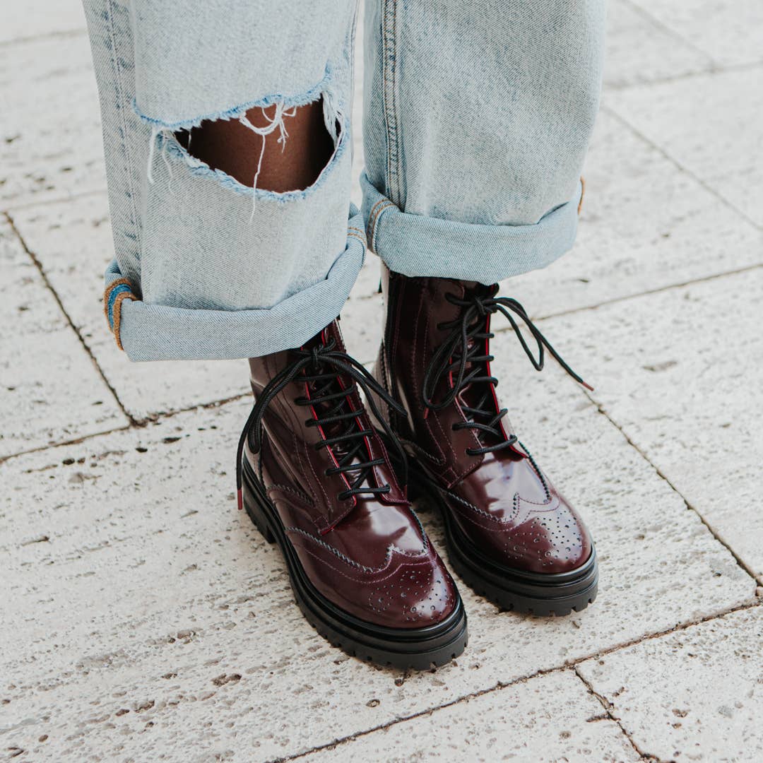BOURGOGNE Bottines FW-BRITANNIA en cuir bordeaux en vente sur Faire3