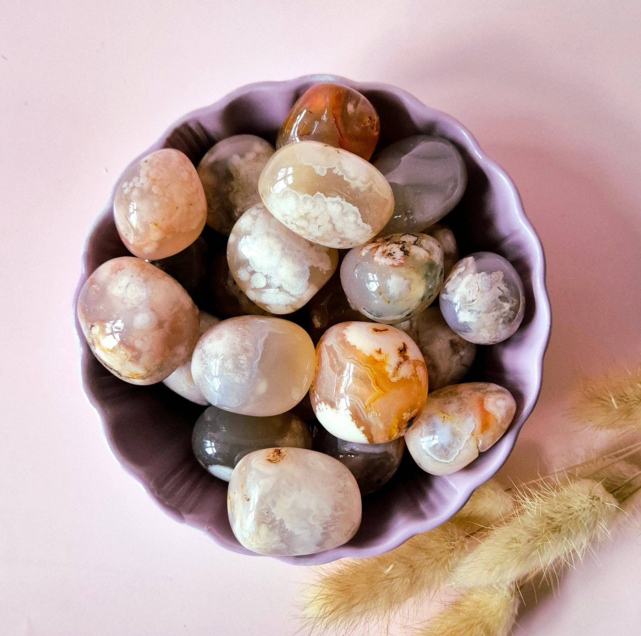 Moonlight Gemstones - Wholesale Spiritual Stone/Crystal - Gemstone Cherry Blossom Agate Hand Stones (3-6cm) Tumbled Stones / Palm Stones1