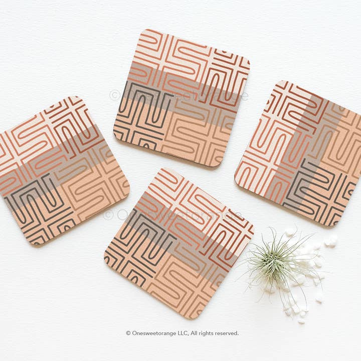 Cork Coaster Set van 4 Terra geometrische onderzetters set voor wholesale door Onesweetorange