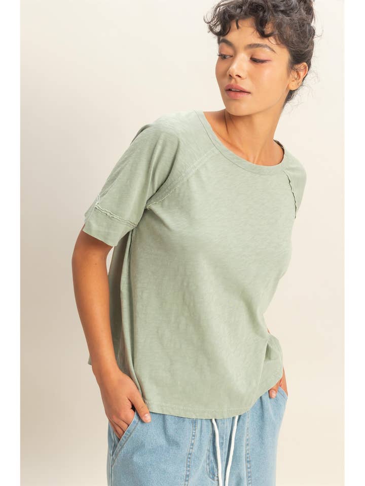 Acid Wash Raw Seam Raglan Short Sleeve Tee for wholesale by HYFVE