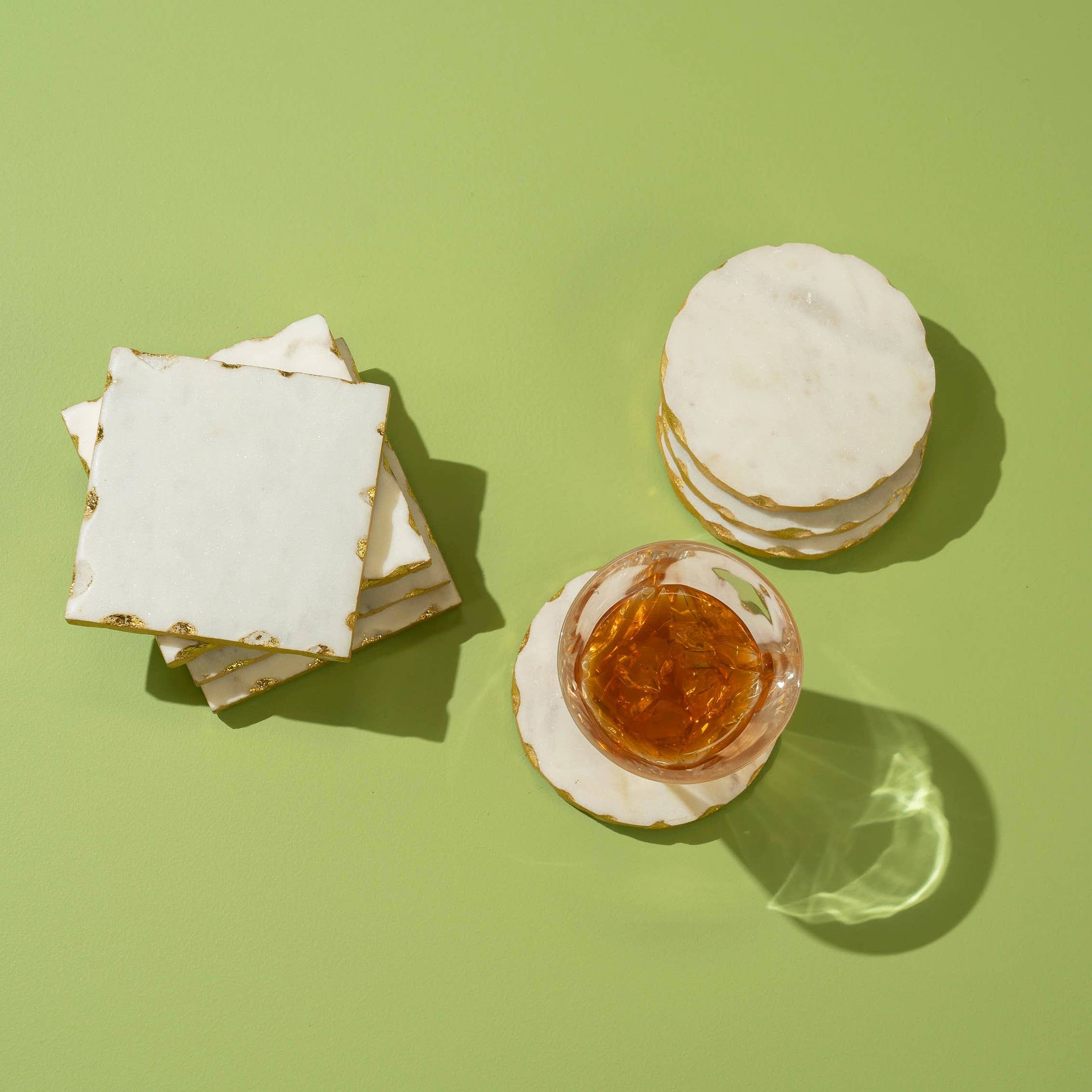 India Handicrafts Inc - Wholesale Coasters - White Marble Coaster Set Of 44