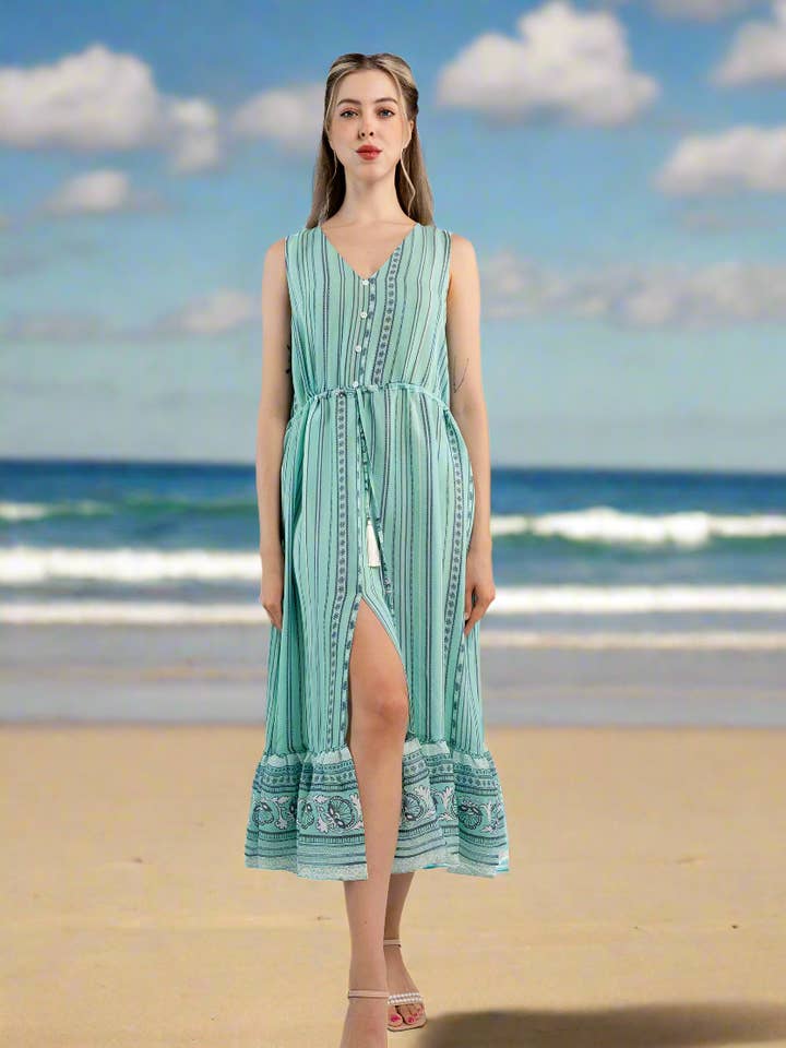 Sleeveless Stripe Printed Crepe Midi Dress for wholesale by Alantino