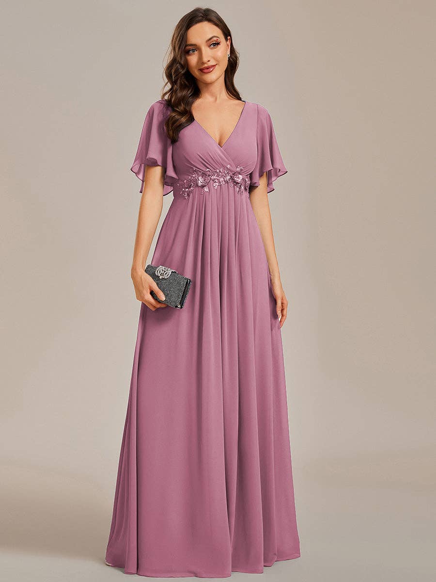 Ever-Pretty - Vente Robe de soirée – femme - Robe de demoiselle d'honneur plissée avec appliques et col en V42
