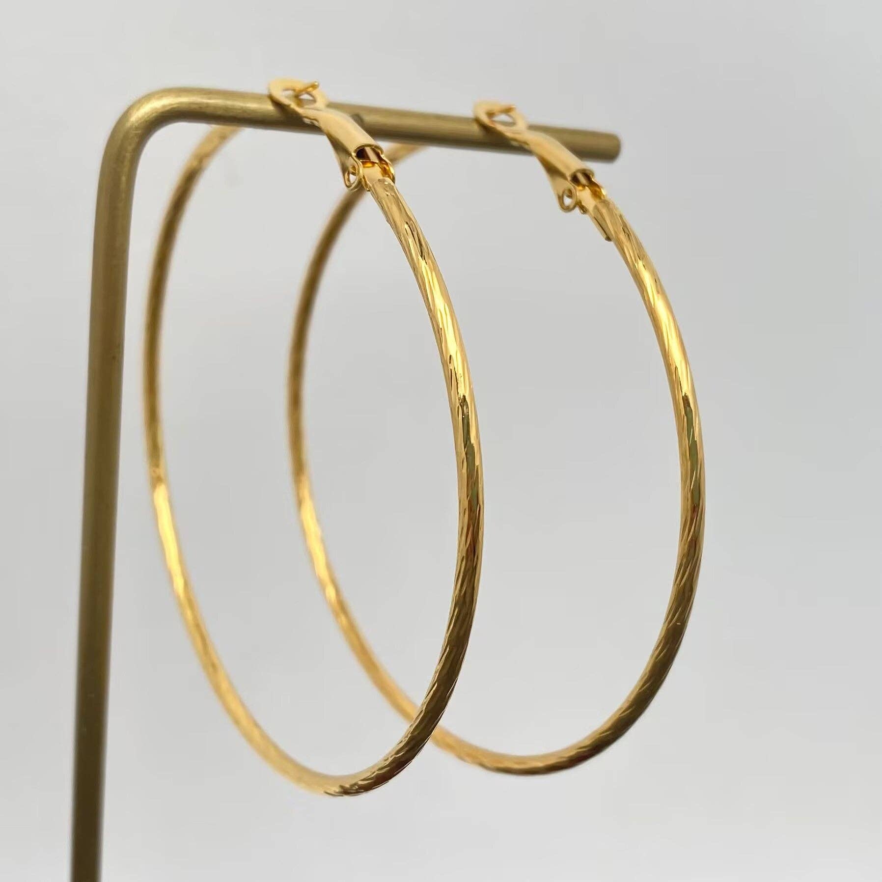 Mio Queena - Wholesale Hoop Earrings - 60mm Inside Diameter 18K Gold Plated SS Hoop Earrings - FGS2