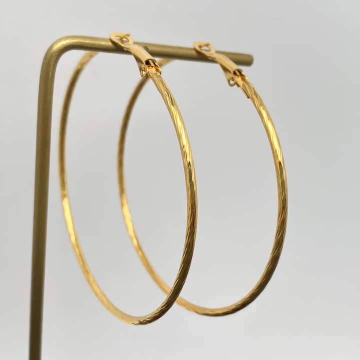 Mio Queena - Wholesale Hoop Earrings - 60mm Inside Diameter 18K Gold Plated SS Hoop Earrings - FGS2