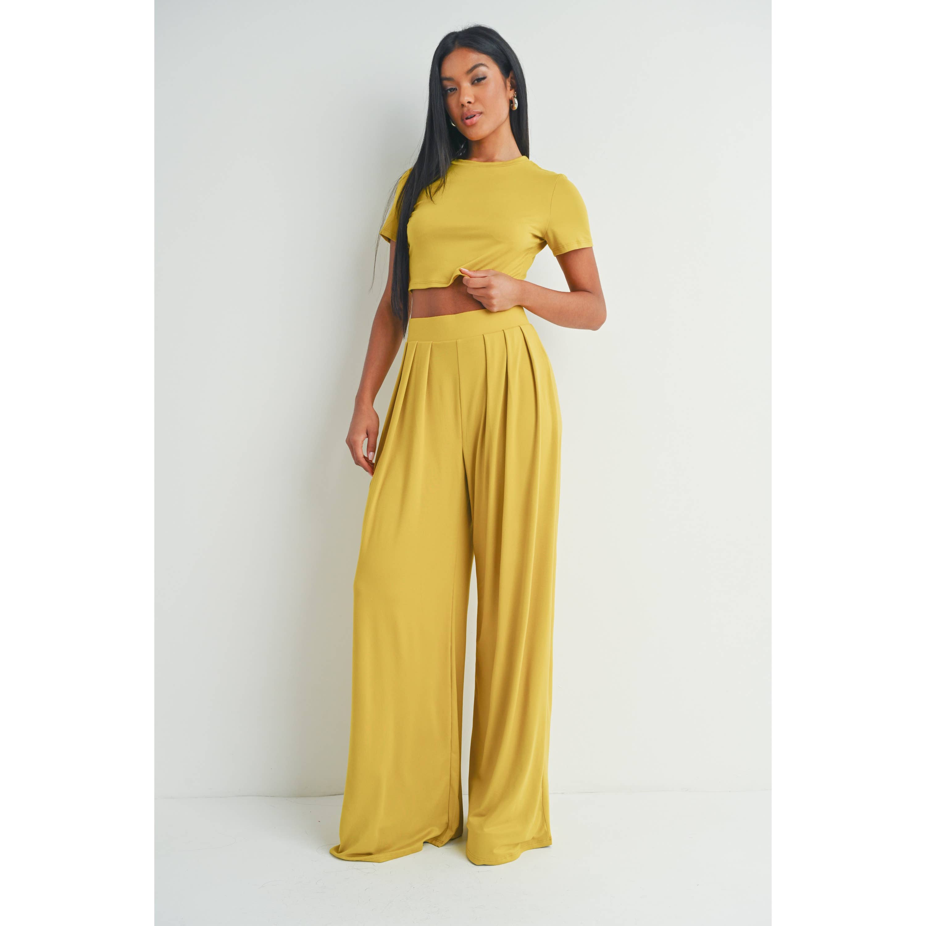 Peace Love Line - Vente Ensemble haut et pantalon (PAS d'intérieur) - Femme - Ensemble haut court et pantalon palazzo à jambes larges0