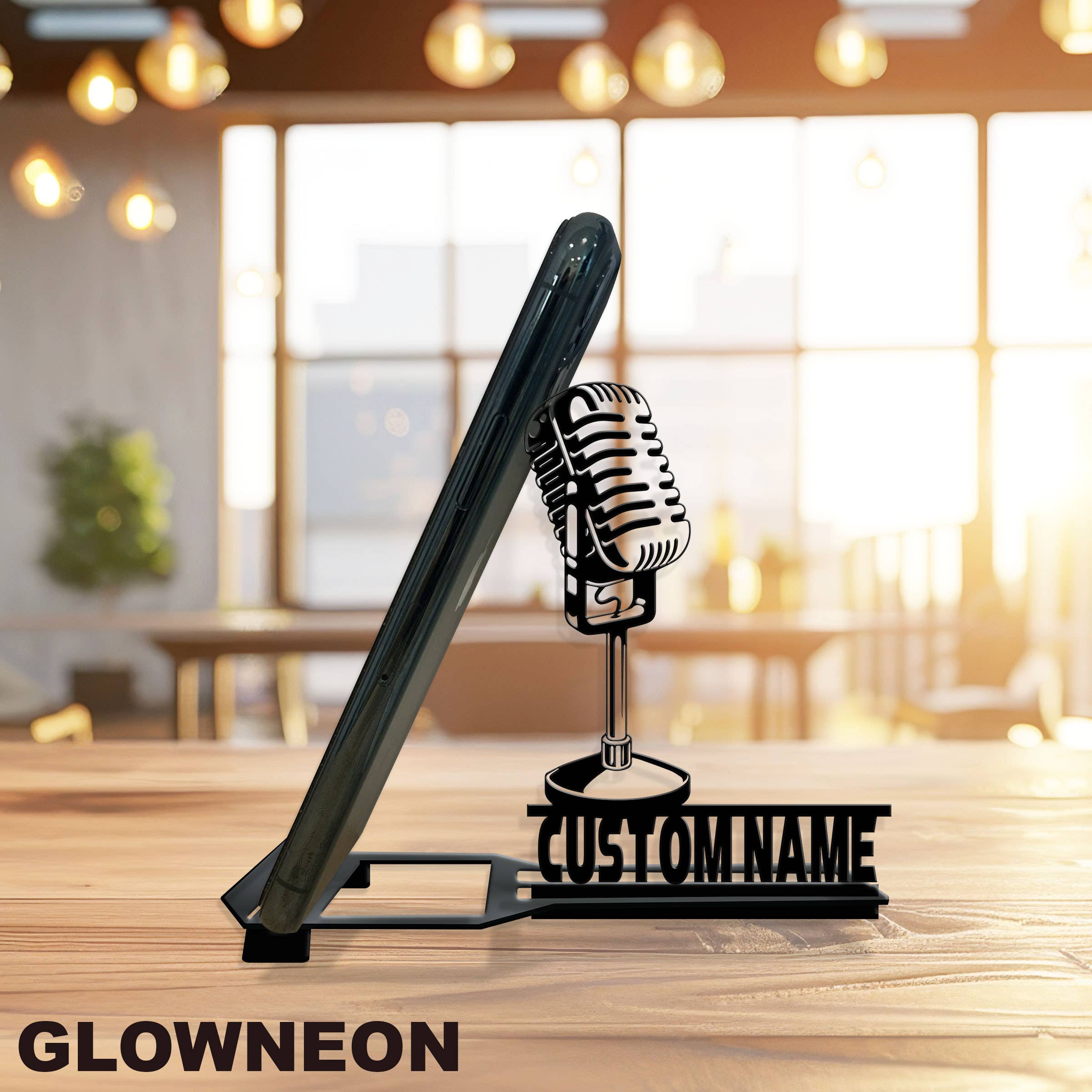 Glow Neon - Wholesale Phone/Tablet Stand - Personalized Metal Microphone Phone Stand, Phone Holder Sign1