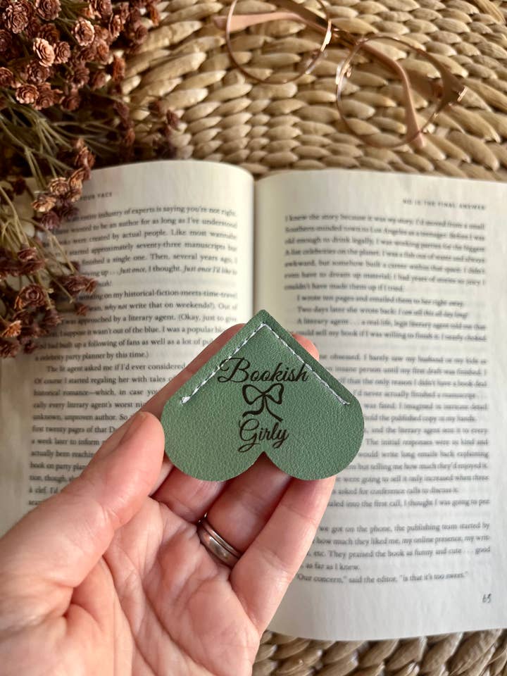 Bookish Girly Coquette Bow Leather Heart Bookmark Ear for wholesale by Rustic Raleigh