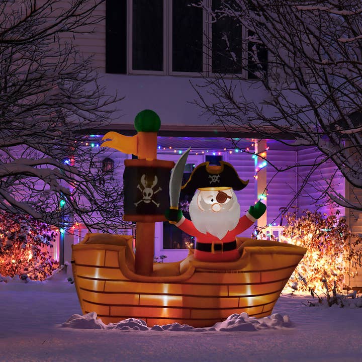 Fun Little Toys - Wholesale Inflatables - 6FT Christmas Inflatable Decoration Santa in the Pirate Ship