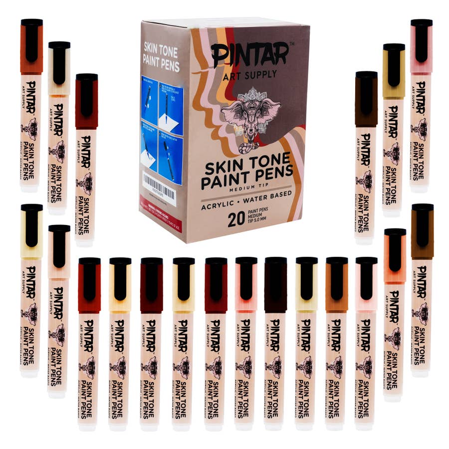 Pintar Earth Tone Paint Pens 0.7MM 20 Pack Marker Set with Extra Fine Tip |  Use on Rocks, Canvas, Glass, Ceramics | Quick-Dry Action Tip Markers