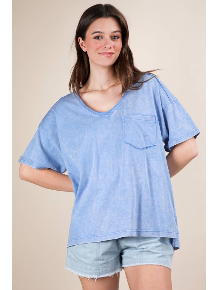 VERY J - Wholesale Knit Top - Women's - NT11966-Mineral Washed V-Neck Knit Top