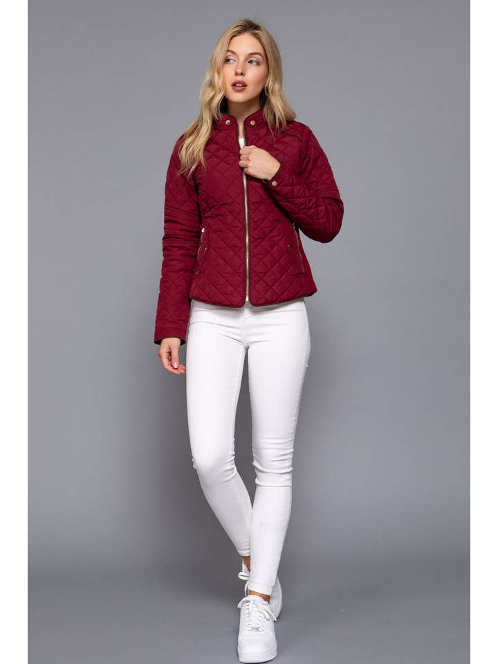 Active Basic | Active USA - Wholesale Puffer Jacket - Women's - Suede Piping Detail Rib Quilted Padding Jacket