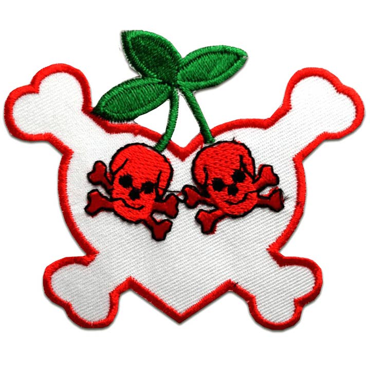 white Iron-on Patch - cherry skull for wholesale on Faire