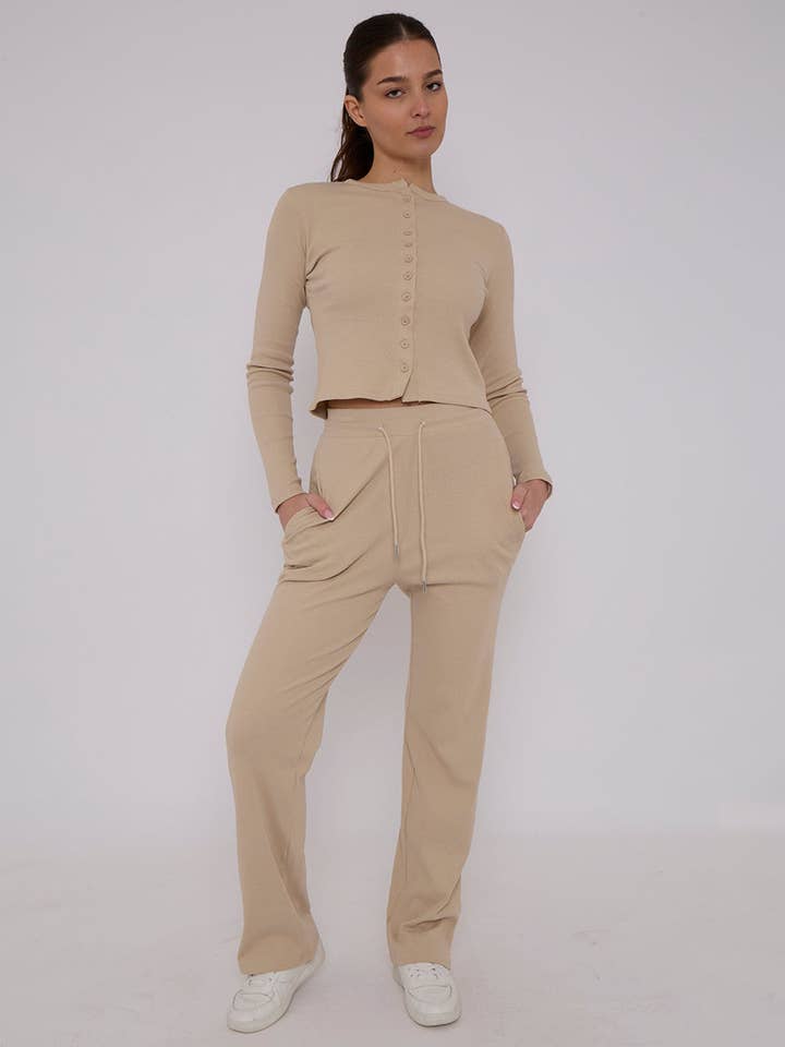 AX Labels - Wholesale Top & Pant Set (NOT Loungewear) - Women's - Ribbed Front Button Detail Top & Wide Leg Trouser Co-ord50