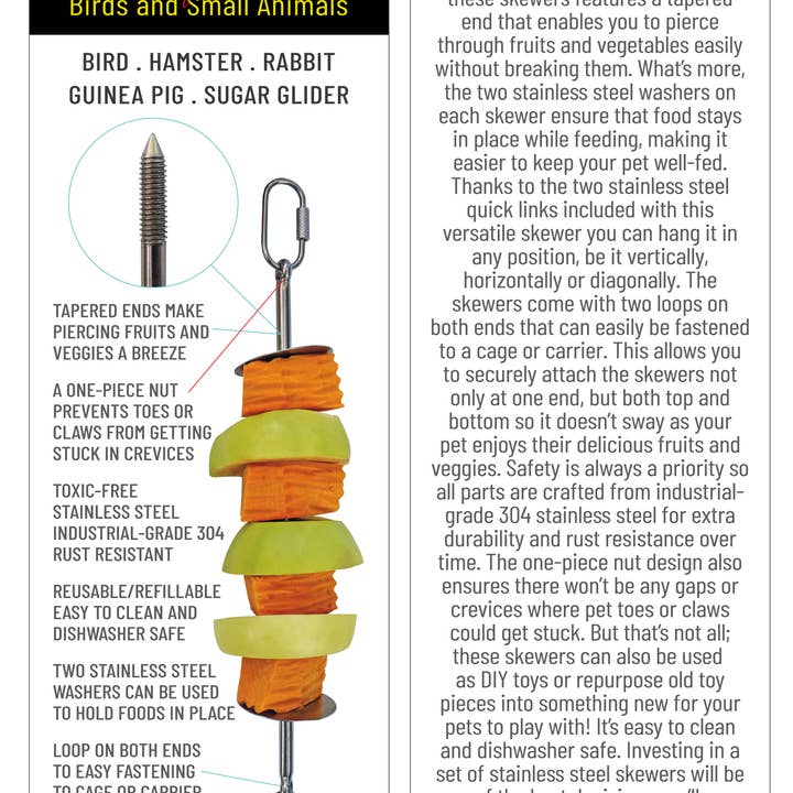 YAY NOVELTY - Wholesale Pet Toy - Cat/Dog - Stainless Steel Skewer SET for birds & small animals, Medium1