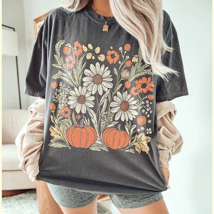 Trendy Cute Pumpkin Tee, Fall, Halloween, Apparel, Oversized (Copy) for wholesale by Ash+Co