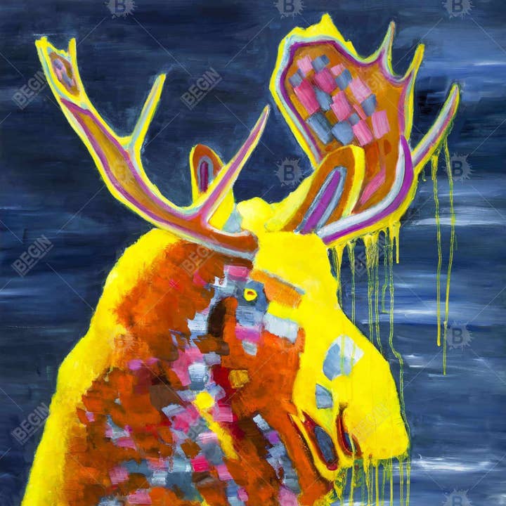 Yellow Colorful moose | fine art print on canvas 48" x 48" for wholesale on Faire