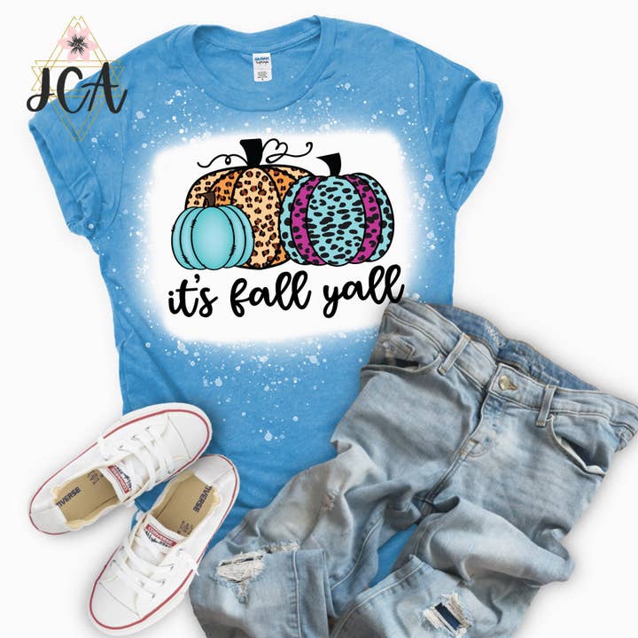 Camisa It's Fall Ya'll, camisa de otoño blanqueada para venta al por mayor de Jocelyn's Comfy Apparel