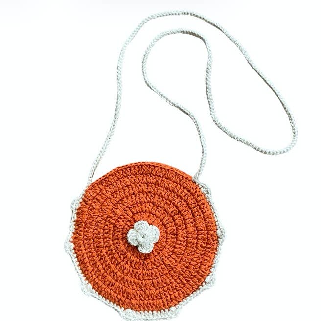 bolso infantil redondo naranja - algodón orgánico - tejido a ganchillo en Nepal para venta al por mayor de Luna-Leena - handmade in Nepal