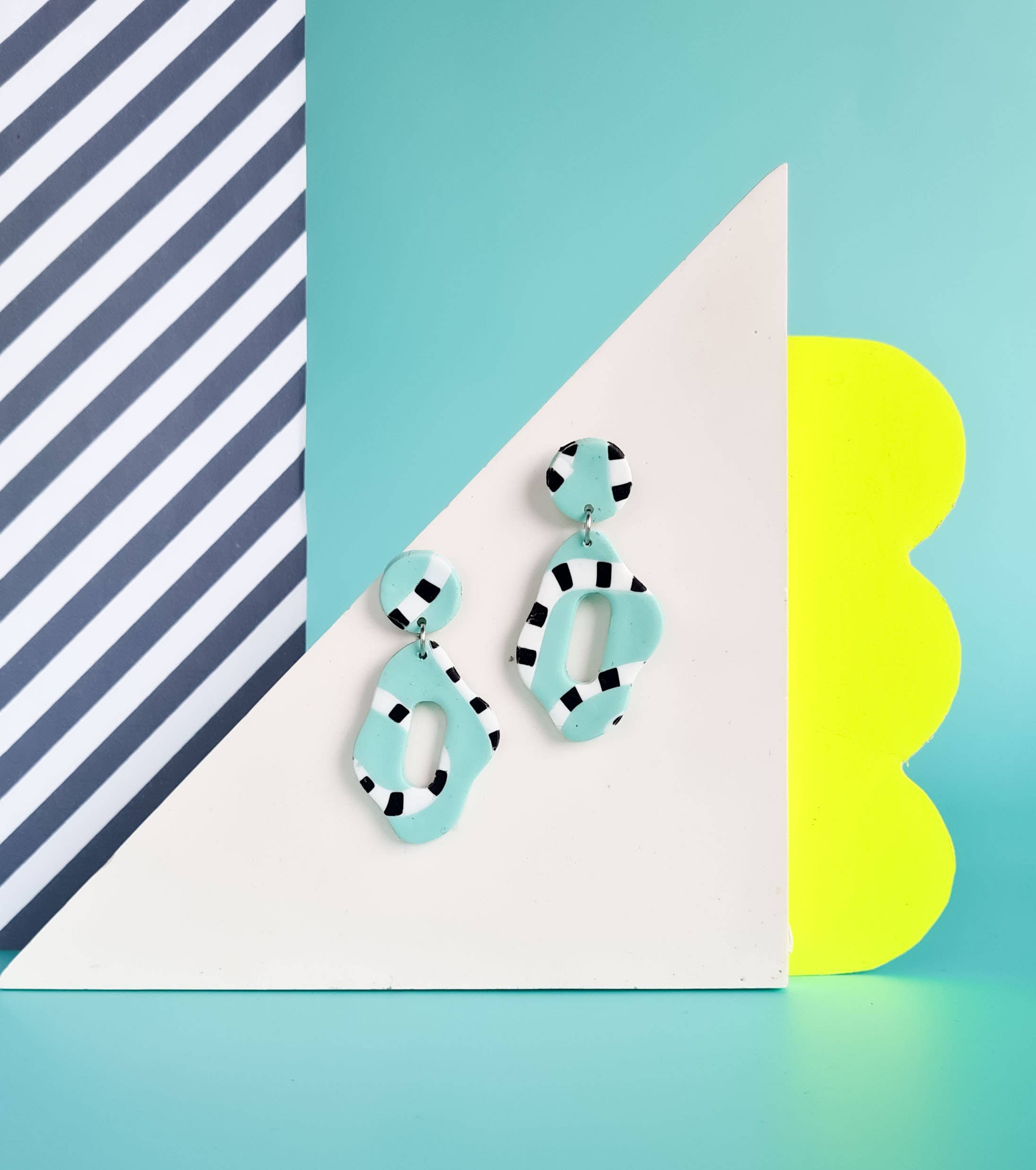 Mono - Wholesale Dangle Earrings - neon yellow and mint handmade polymer clay earrings1