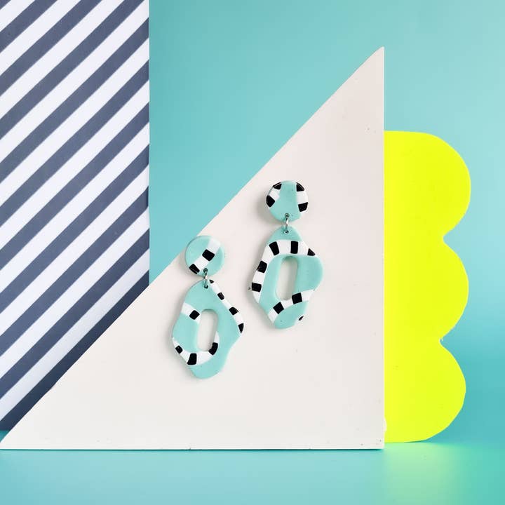 Mono - Wholesale Dangle Earrings - neon yellow and mint handmade polymer clay earrings1