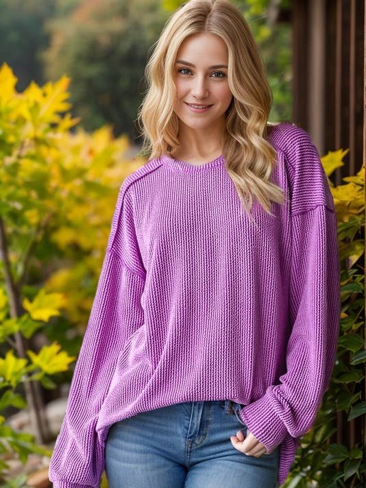 HEIMISH - Wholesale Knit Top - Women's - ET7684-10 LONG PUFF SLEEVE SOLID URBAN RIBBED TOP10