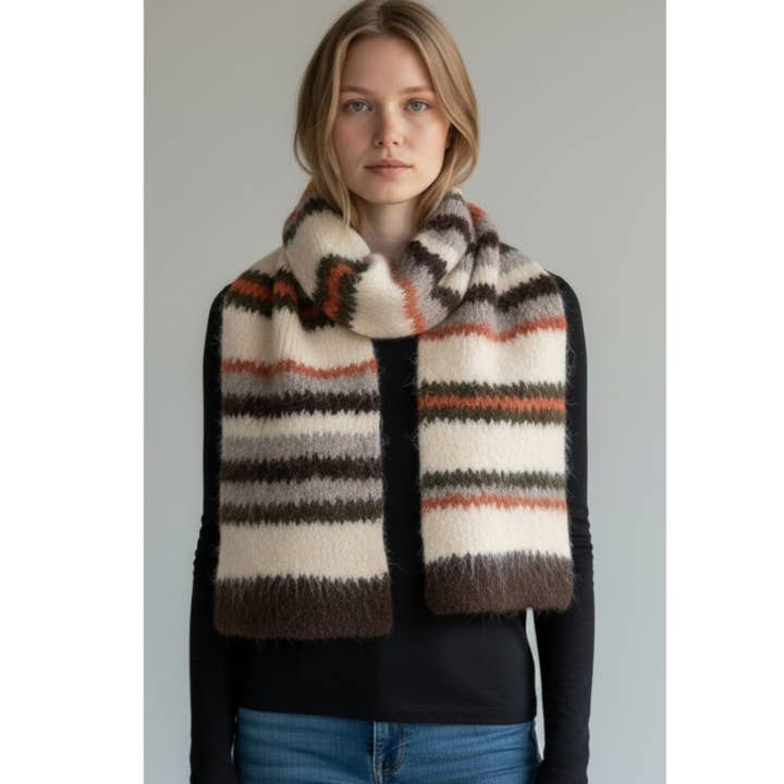 Stripe Fuzzy Long Knit Scarf for wholesale by LA Jewelry Plaza