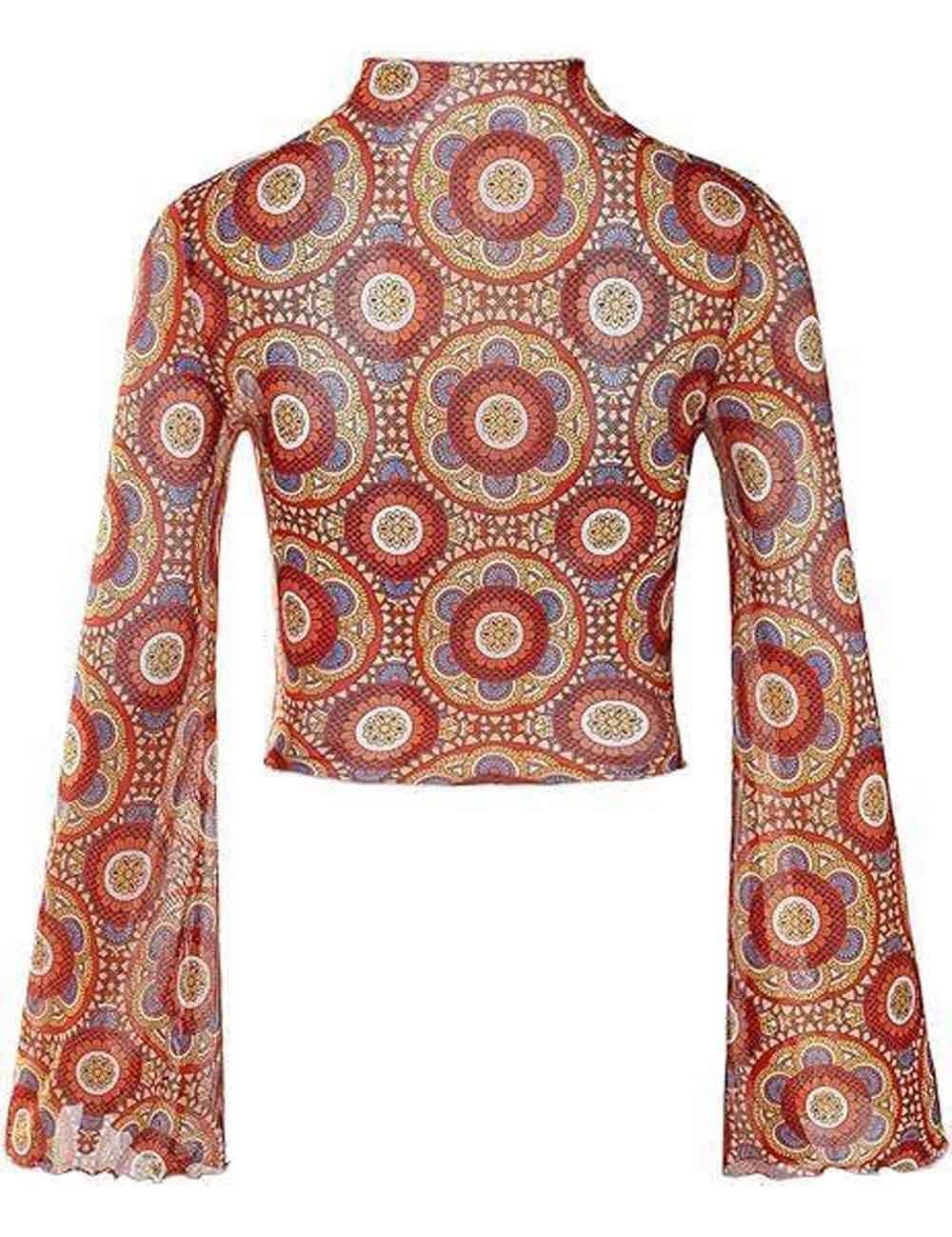 Sweetkama – wholesale Knit top – Women's – Ladies Print Flare Sleeves Mesh Crop Top SKT241710