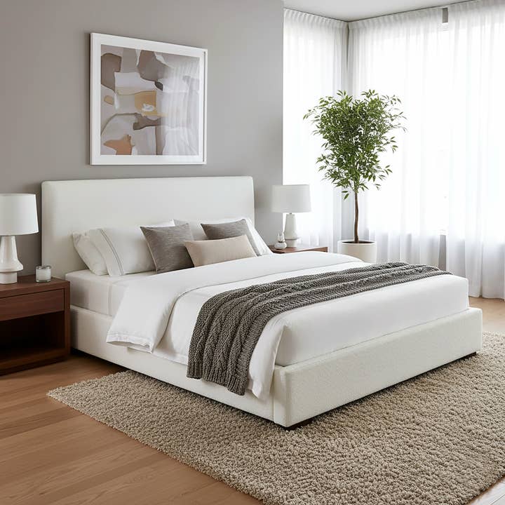 Glamour Home - Wholesale Bed - Bedwyr White Boucle Fabric Upholstered King Bed4