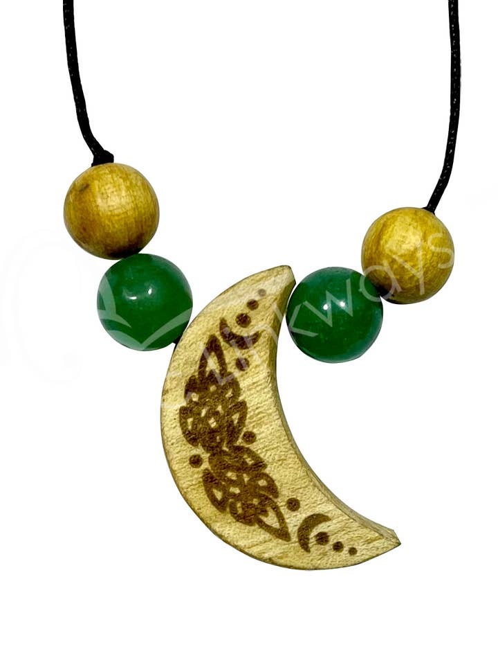 (PK 3)NECKLACE - PALO SANTO HALF MOON ENGRAVED CELTIC KNOT ( for wholesale by Oceanic Linkways Inc