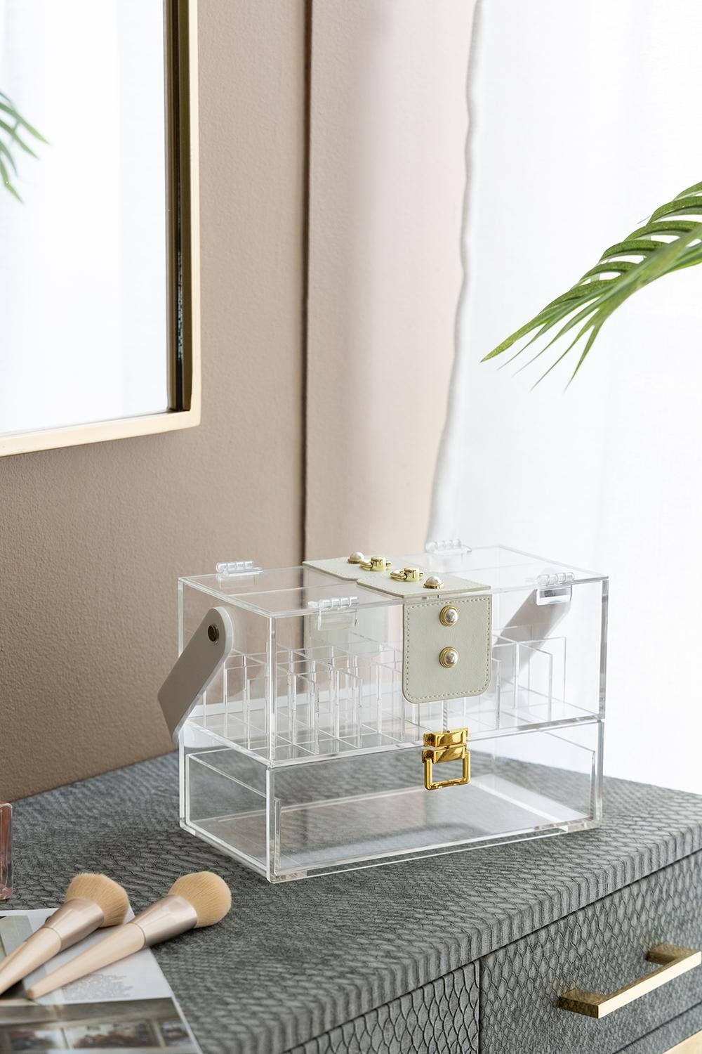 A&B Home Group Inc. - Wholesale Decorative Box - 9.5x5x6.5" Clear Acrylic Storage Box w/ Handle Gold Accents