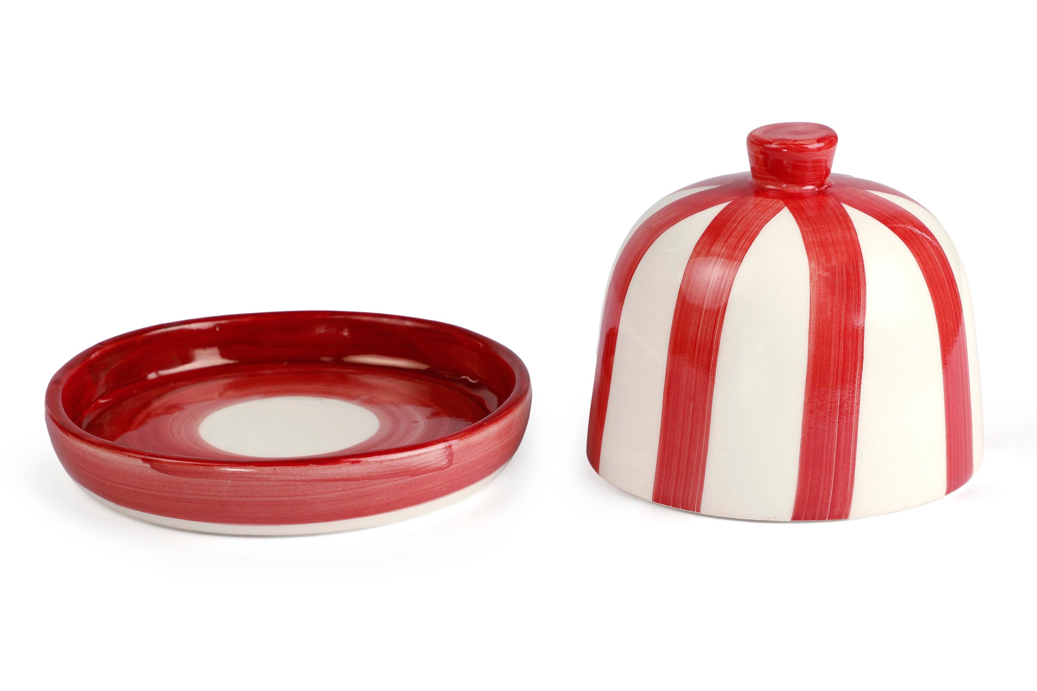 Casa Amarosa - Wholesale Butter Dish - Ceramic Striped Butter Dish - Red ,  5 x 5.5 Inches2